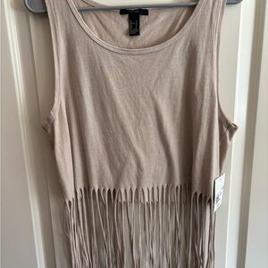 Tan Fringe Sleeveless Top